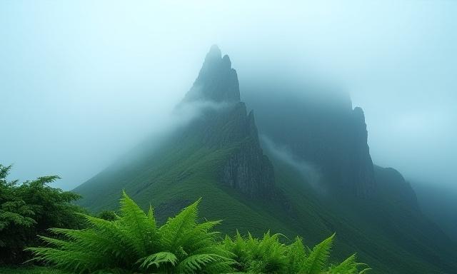 Mist-covered mountains on Mystic Isle